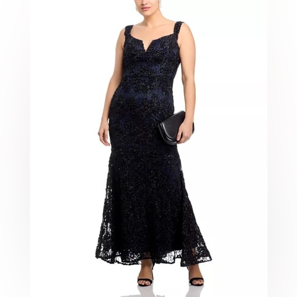 Aqua 
Off-the-Shoulder Embellished Lace Gown - Exclusive - Picture 6 of 12